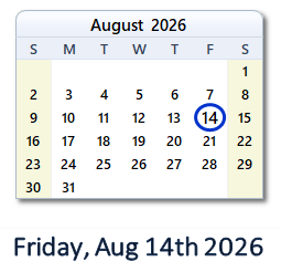 August 14, 2026 calendar