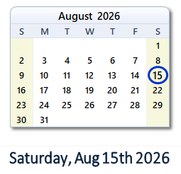 August 15, 2026 calendar