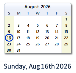 August 16, 2026 calendar