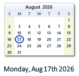 August 17, 2026 calendar