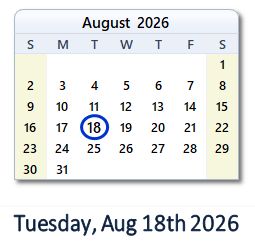 August 18, 2026 calendar