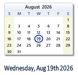 August 19, 2026 calendar
