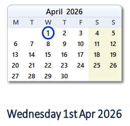 1 April 2026 calendar