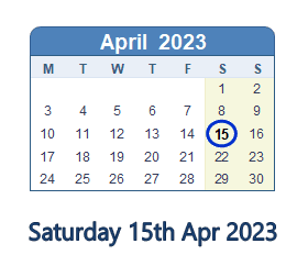 15 April 2023 calendar