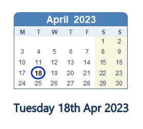18 April 2023 calendar