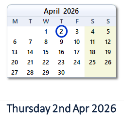 2 April 2026 calendar