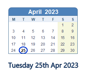 25 April 2023 calendar