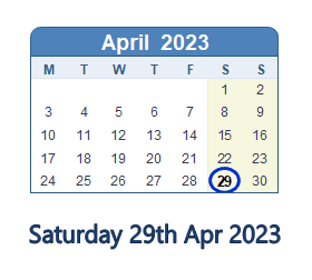 29 April 2023 calendar
