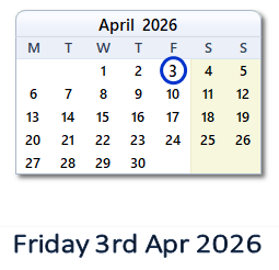 3 April 2026 calendar
