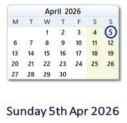 5 April 2026 calendar