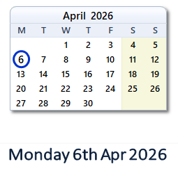 6 April 2026 calendar