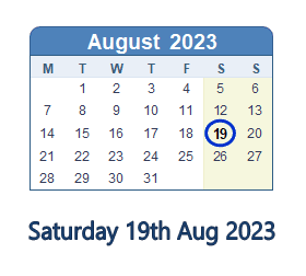 19 August 2023 calendar