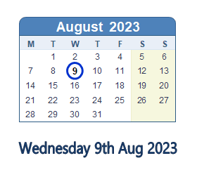 9 August 2023 calendar