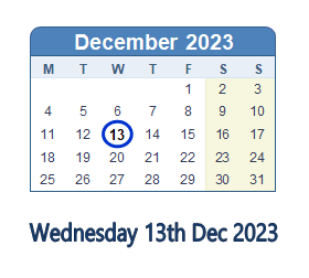 13 December 2023 calendar