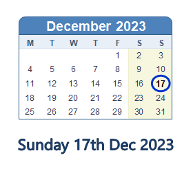 17 December 2023 calendar