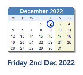 2 December 2022 calendar