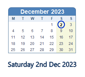 2 December 2023 calendar
