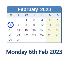 6 February 2023 calendar