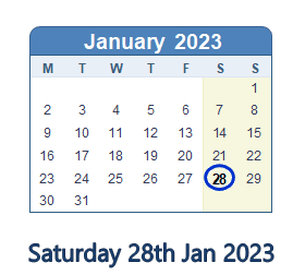 28 January 2023 calendar