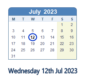12 July 2023 calendar