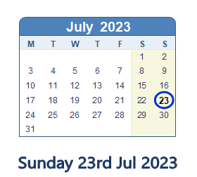 23 July 2023 calendar
