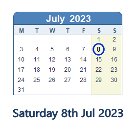 8 July 2023 calendar
