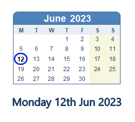 12 June 2023 calendar