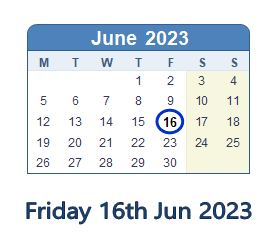 16 June 2023 calendar
