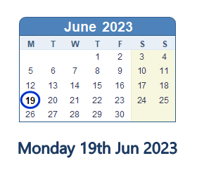 19 June 2023 calendar