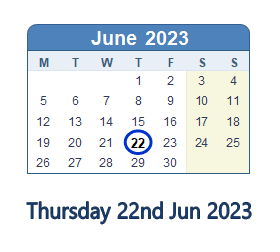 22 June 2023 calendar
