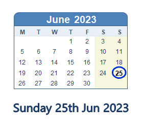 25 June 2023 calendar