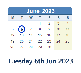 6 June 2023 calendar