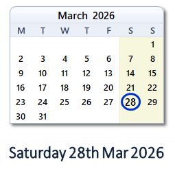 28 March 2026 calendar
