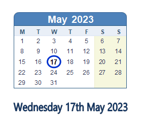 17 May 2023 calendar
