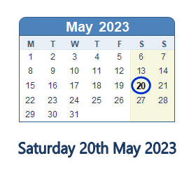 20 May 2023 calendar