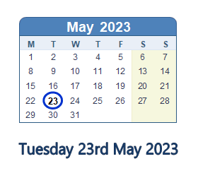 23 May 2023 calendar