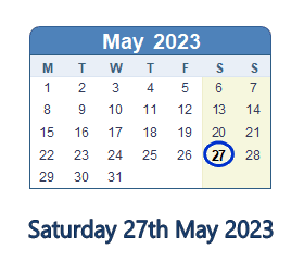 27 May 2023 calendar
