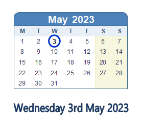 3 May 2023 calendar