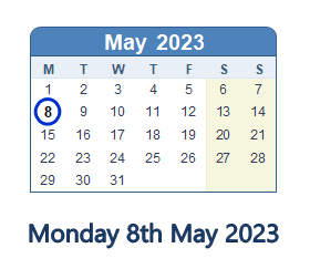 8 May 2023 calendar