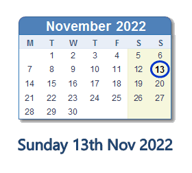 13 November 2022 calendar