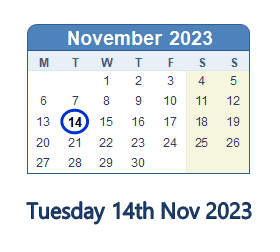 14 November 2023 calendar