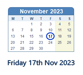17 November 2023 calendar