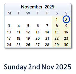 2 November 2025 calendar