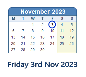 3 November 2023 calendar