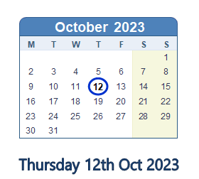12 October 2023 calendar
