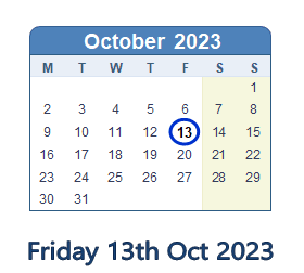 13 October 2023 calendar
