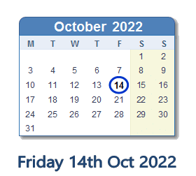 14 October 2022 calendar