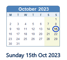 15 October 2023 calendar