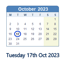 17 October 2023 calendar