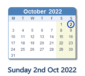 2 October 2022 calendar
